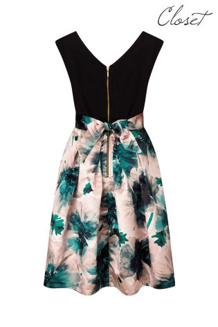 Closet V-neck And Back Floral Skirt Dress